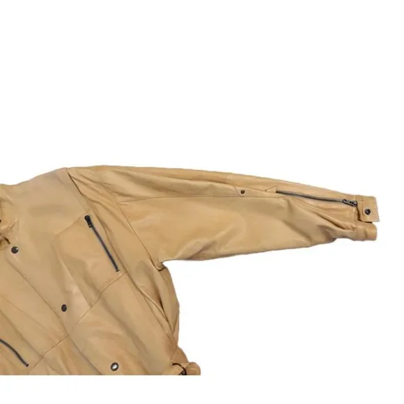 Claude Montana Ideal Cuir 1980s Tan Leather Bomber Jacket US size 10